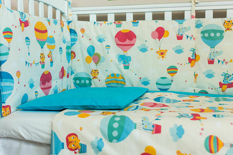 Imagine Lenjerie patut bebe cu turcoaz 5 piese "Balonase" 60 x 120 cm