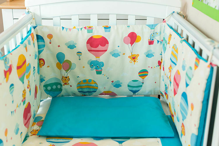 Imagine Lenjerie patut bebe cu turcoaz 5 piese "Balonase" 60 x 120 cm