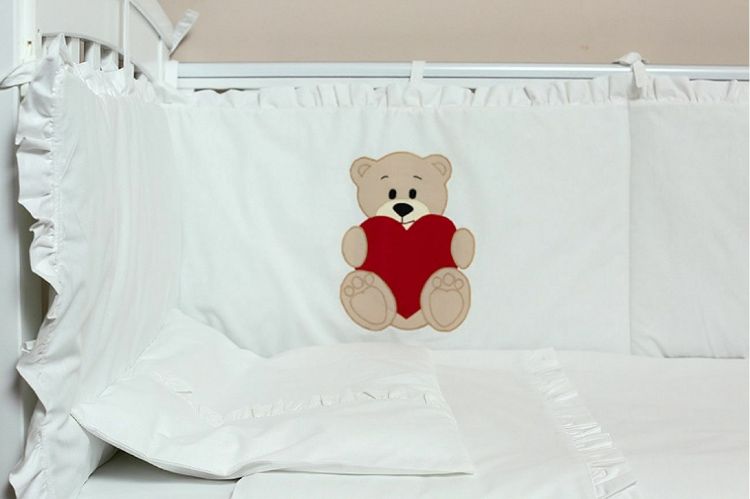 Imagine Lenjerie brodata Ursuletul Teddy, KidsDecor, cu 4 piese, din bumbac