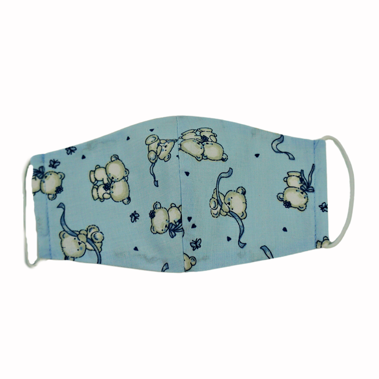 Imagine Masca faciala pentru copii din bumbac reutilizabila 2 straturi Baby bear blue