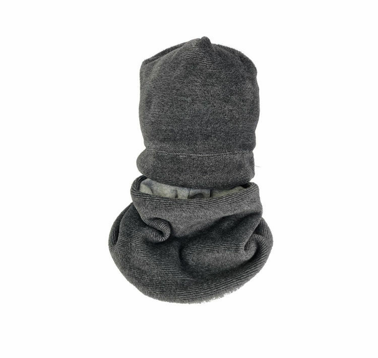 Poza cu Set caciula cu protectie gat Fleece Gray pentru copii 3-6 luni, din bumbac