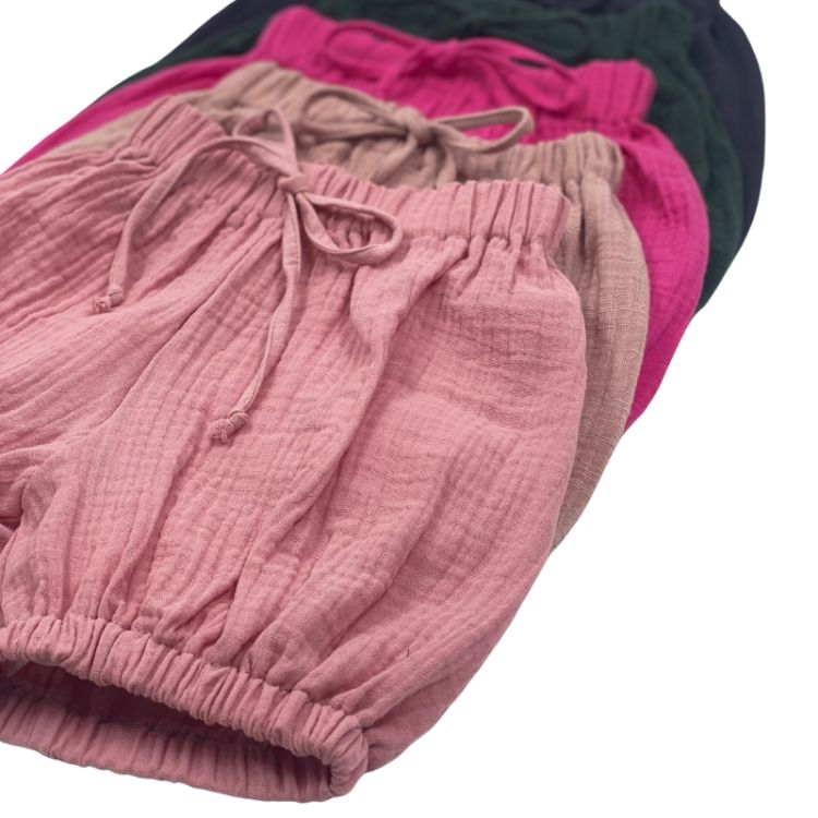 Imagine Pantaloni bufanti de vara pentru copii din muselina,  Blushing Pink