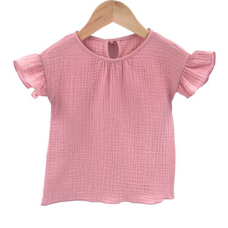 Imagine Tricou cu volanase la maneci pentru copii, din muselina, Blushing Pink 