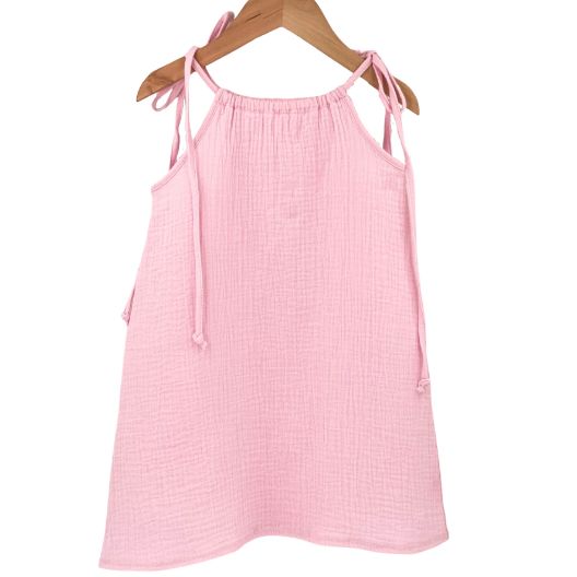 Imagine Rochie de vara cu snur pentru fetite, din muselina, Magic Pink