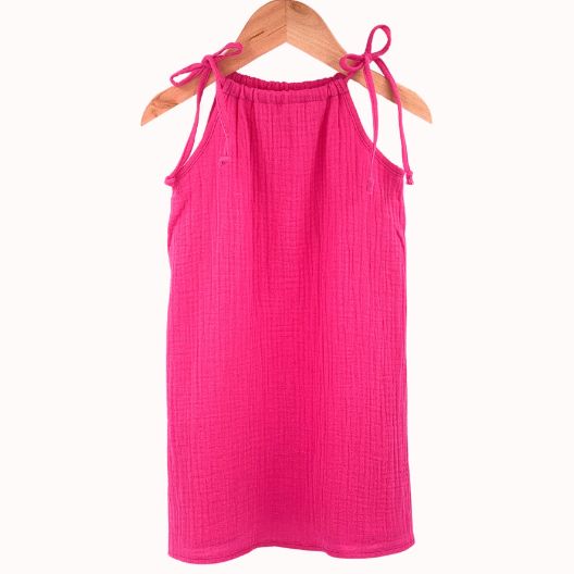 Imagine Rochie de vara cu snur pentru fetite, din muselina, Pink Pop