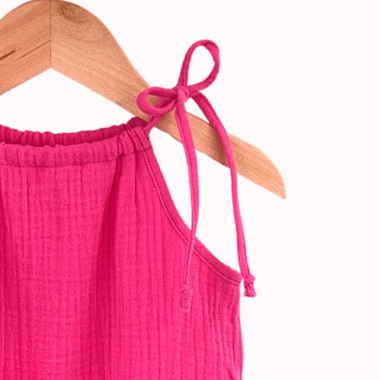 Imagine Rochie de vara cu snur pentru fetite, din muselina, Pink Pop