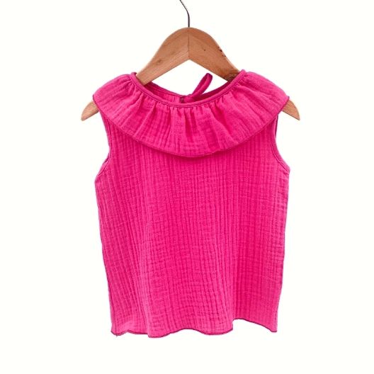 Imagine Tricou cu volanase pentru copii, din muselina, Pink Pop