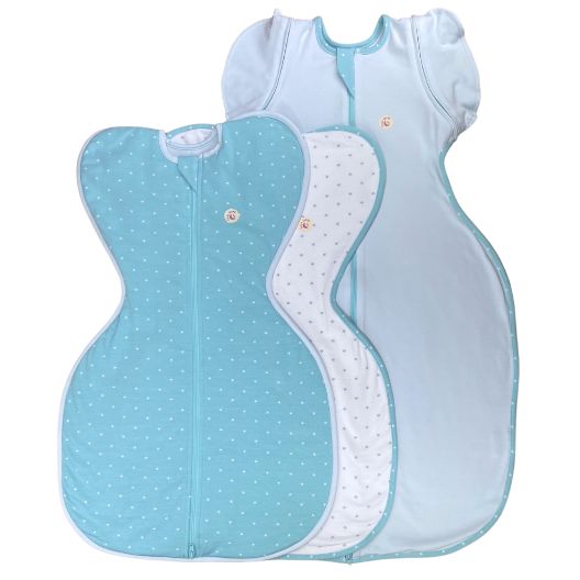 Imagine Set 3 saci de dormit  Swaddle First Sleep Calm Star & Calm Light Faza 1, 60 cm, 1 tog & Coral Blue Faza 2, 74 cm, 0.5 tog 