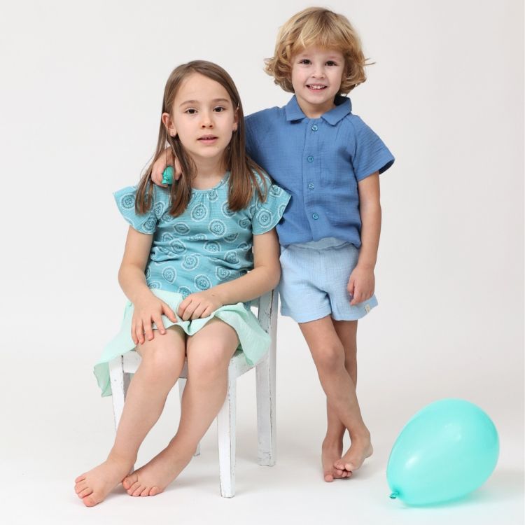 Imagine Camasa cu nasturi de vara pentru copii, din muselina, Deep Blue