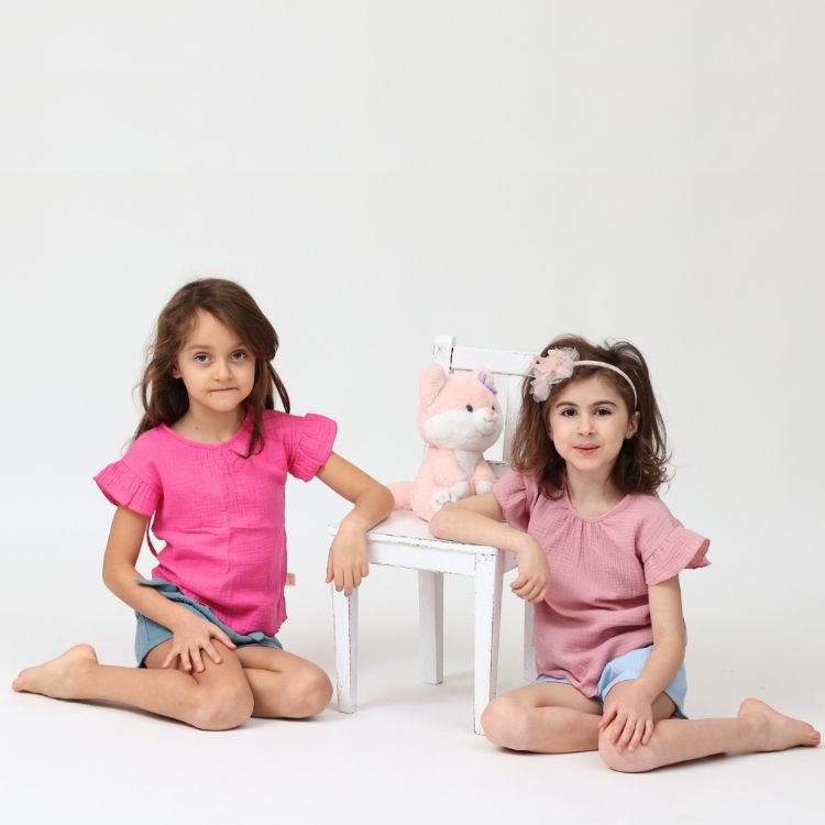 Imagine Tricou cu volanase la maneci pentru copii, din muselina, Blushing Pink 